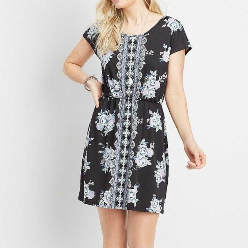 Maurices Border Print Lattice Back Dress (S)